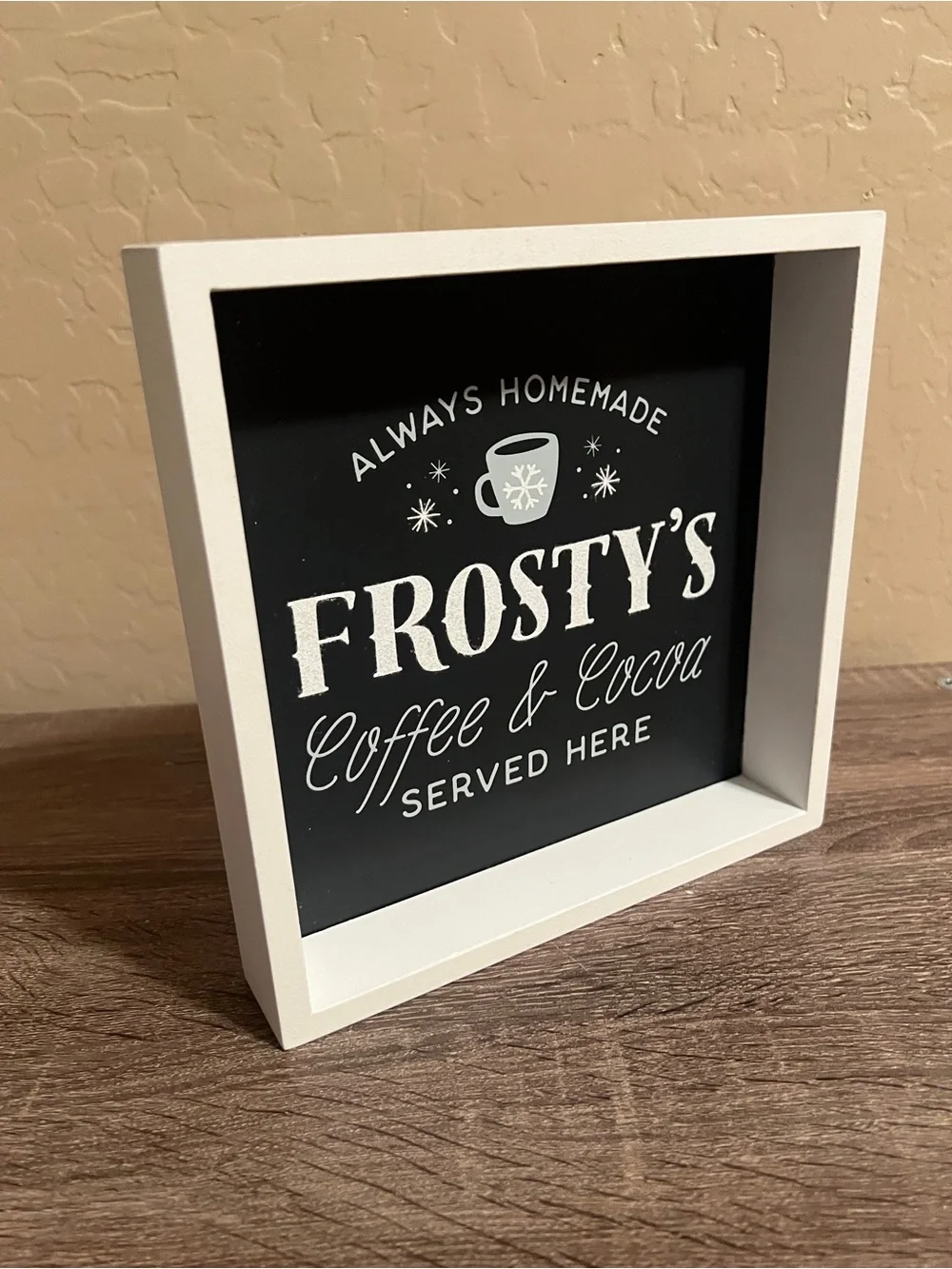 Target Wondershop Frosty’s Coffee Cocoa Sign Christmas Holiday Blue White NWT